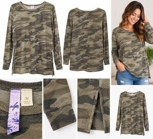 Alfa Women’s Camo Long Sleeve Tunic Top – Size Medium – Made in USA